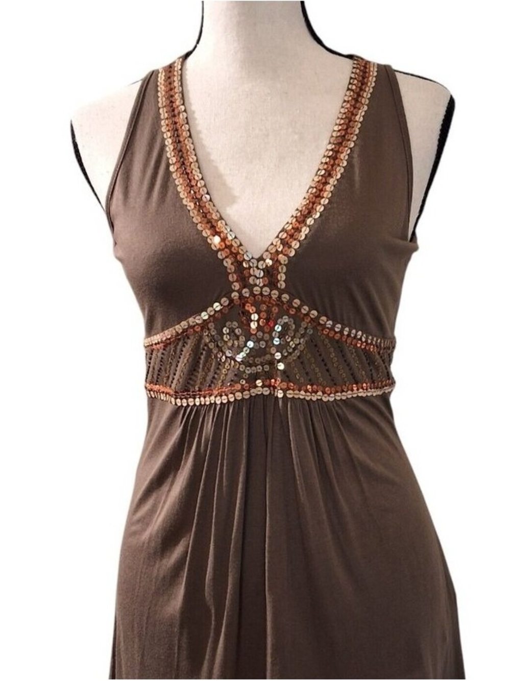Brown Sequin V-Neck Women’s Tank Top